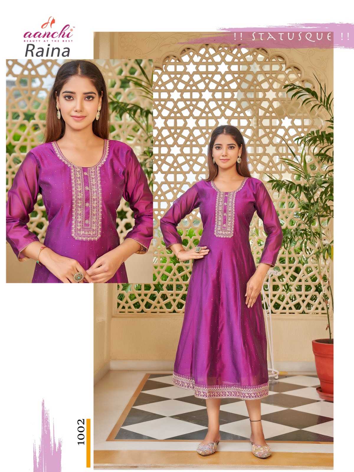 raina by aanchi modal silk readymade stylish long kurti