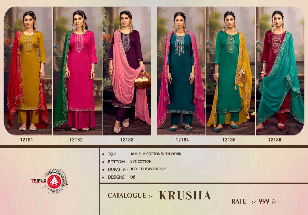 krusha by triple aaa jam silk cotton designer dress material exports