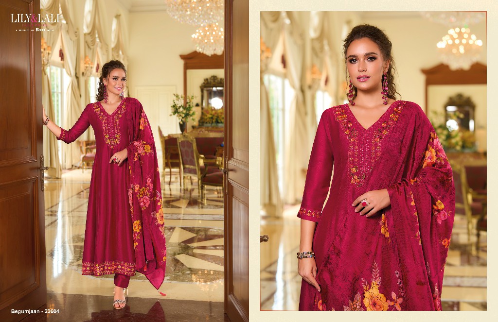 begum jaan by lily And lali anarkali style vichitra silk full stitch party wear suit