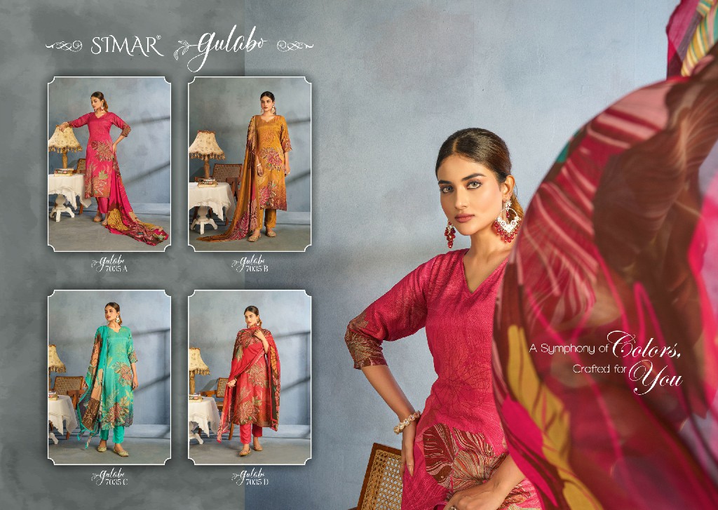 Glossy Simar Gulabo Wholesale Pure Lea Silk With Handwork Suits