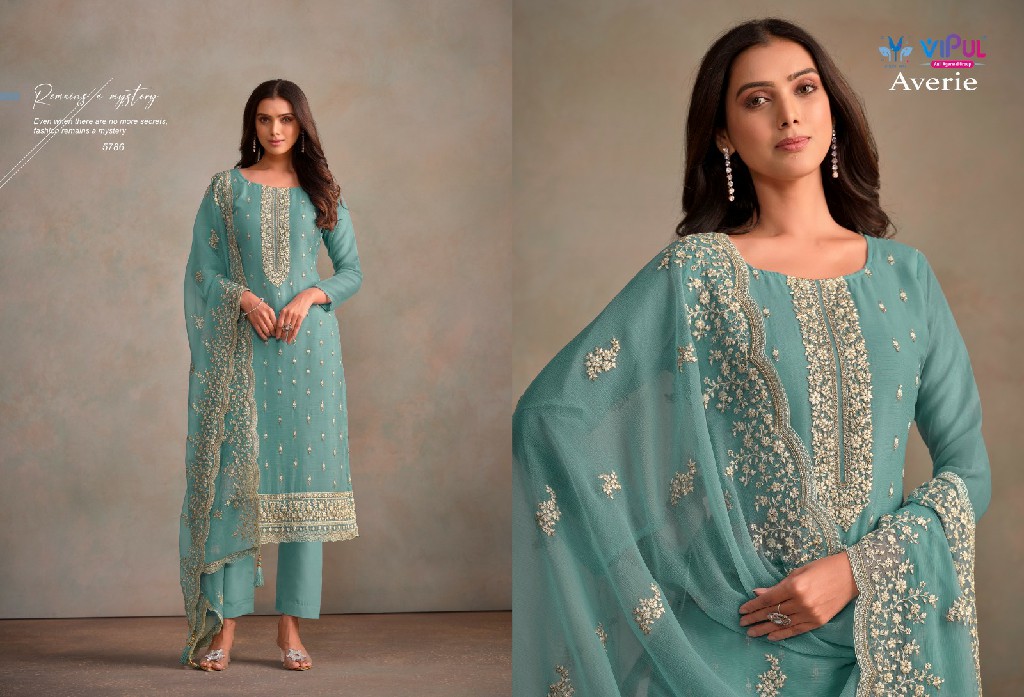 Vipul Averie Wholesale Organza Chiffon With Embroidery Straight Suits