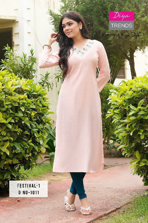 diya trends festival vol 1 D.no 1001 To 1015 roman silk daily wear full stitch plus size long combo kurti