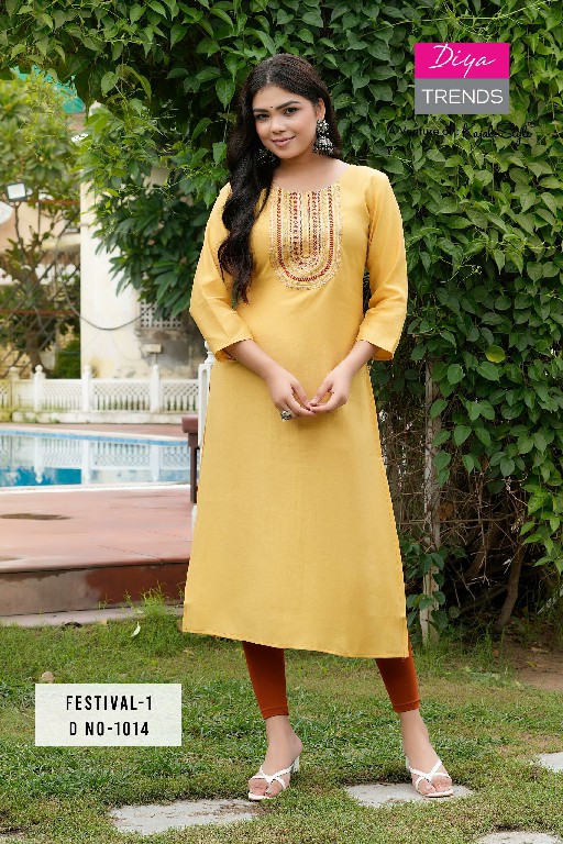 diya trends festival vol 1 D.no 1001 To 1015 roman silk daily wear full stitch plus size long combo kurti