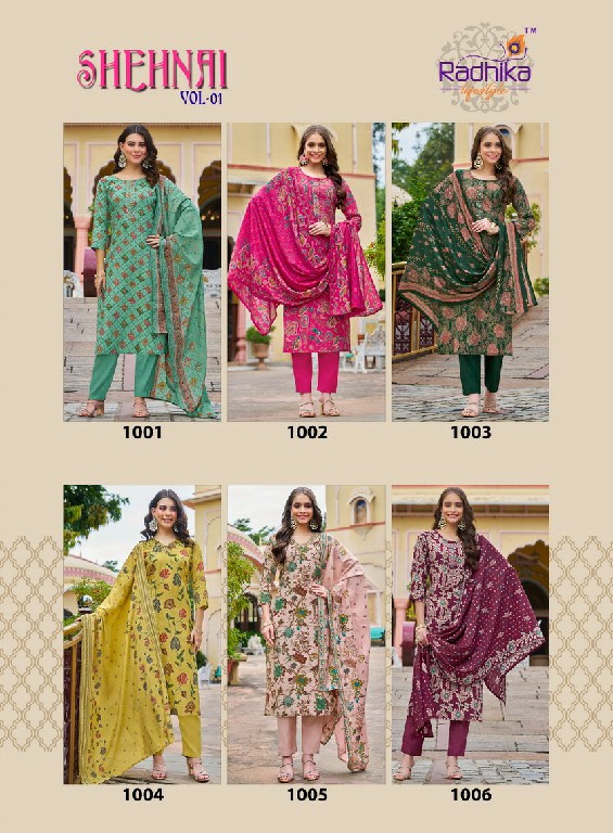 shehnai vol 1 by radhika lifestyle vartican print readymade casual big size suit