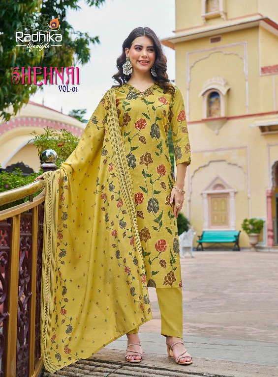 shehnai vol 1 by radhika lifestyle vartican print readymade casual big size suit