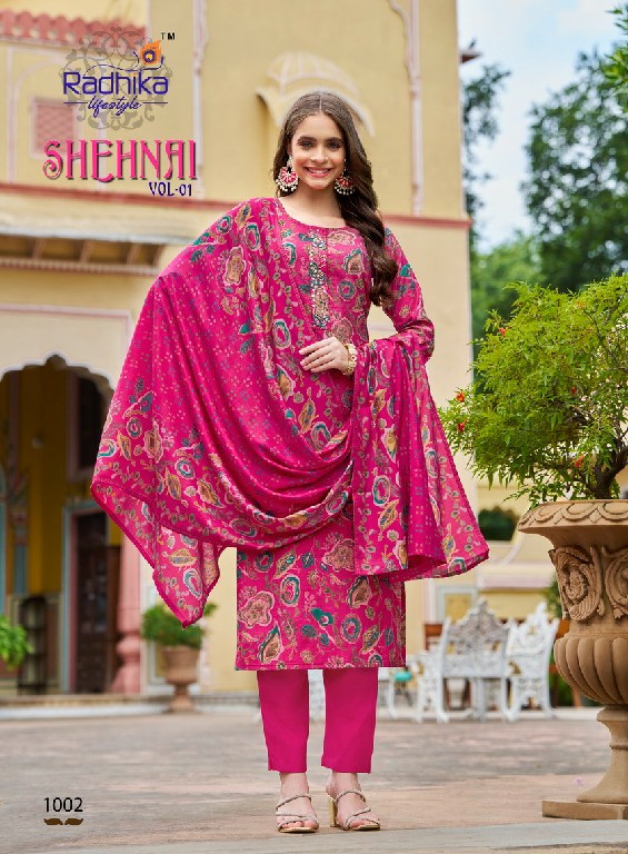 shehnai vol 1 by radhika lifestyle vartican print readymade casual big size suit