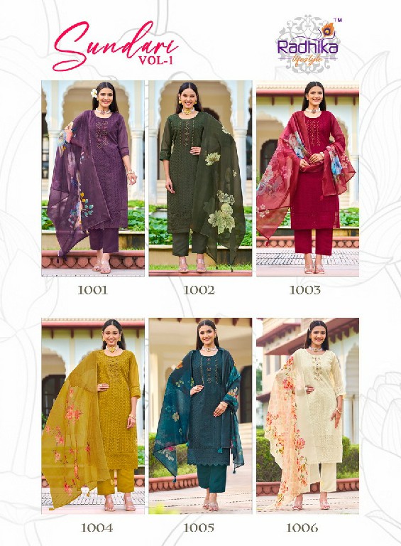 Radhika Sundari Vol-1 Wholesale Pure Organza With Schiffli Work Top With Pant And Dupatta