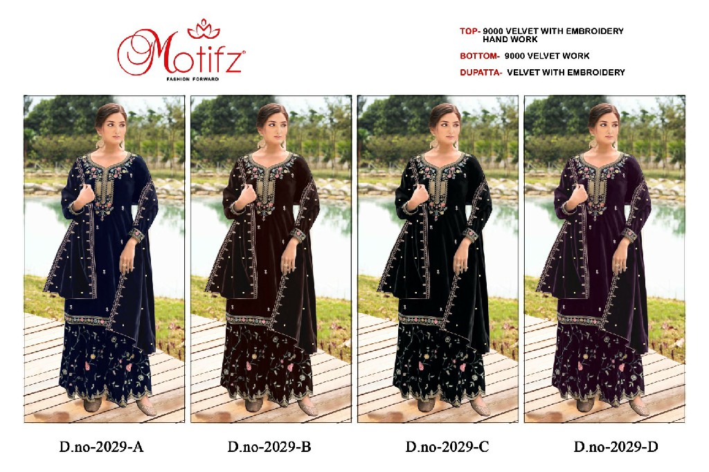 Motifz D.no 2029 Wholesale Velvet Indian Pakistani Salwar Suits