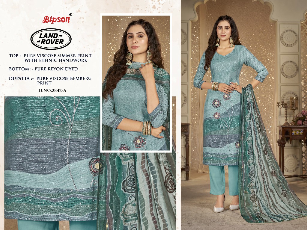 Bipson Land Rover D.no 2842 Wholesale Pure VIscose Simmer With Ethnic Handwork Dress Material