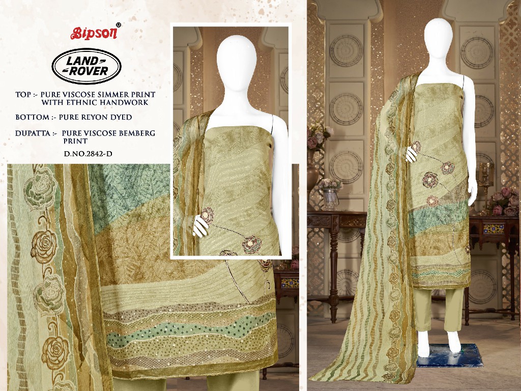 Bipson Land Rover D.no 2842 Wholesale Pure VIscose Simmer With Ethnic Handwork Dress Material