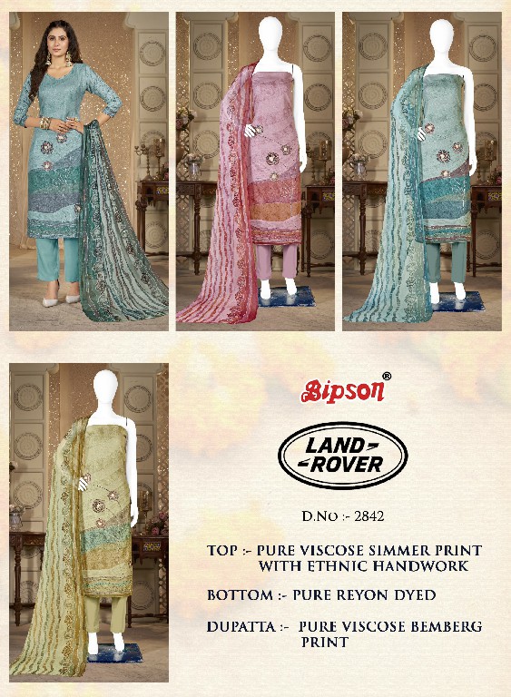 Bipson Land Rover D.no 2842 Wholesale Pure VIscose Simmer With Ethnic Handwork Dress Material