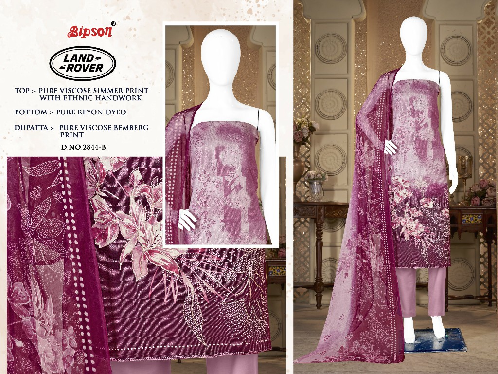 Bipson Land Rover D.no 2844 Wholesale Pure VIscose Simmer With Ethnic Handwork Dress Material