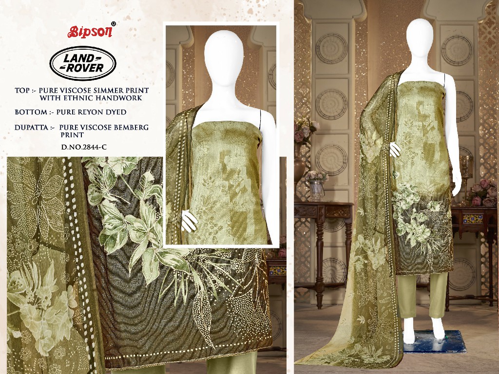 Bipson Land Rover D.no 2844 Wholesale Pure VIscose Simmer With Ethnic Handwork Dress Material