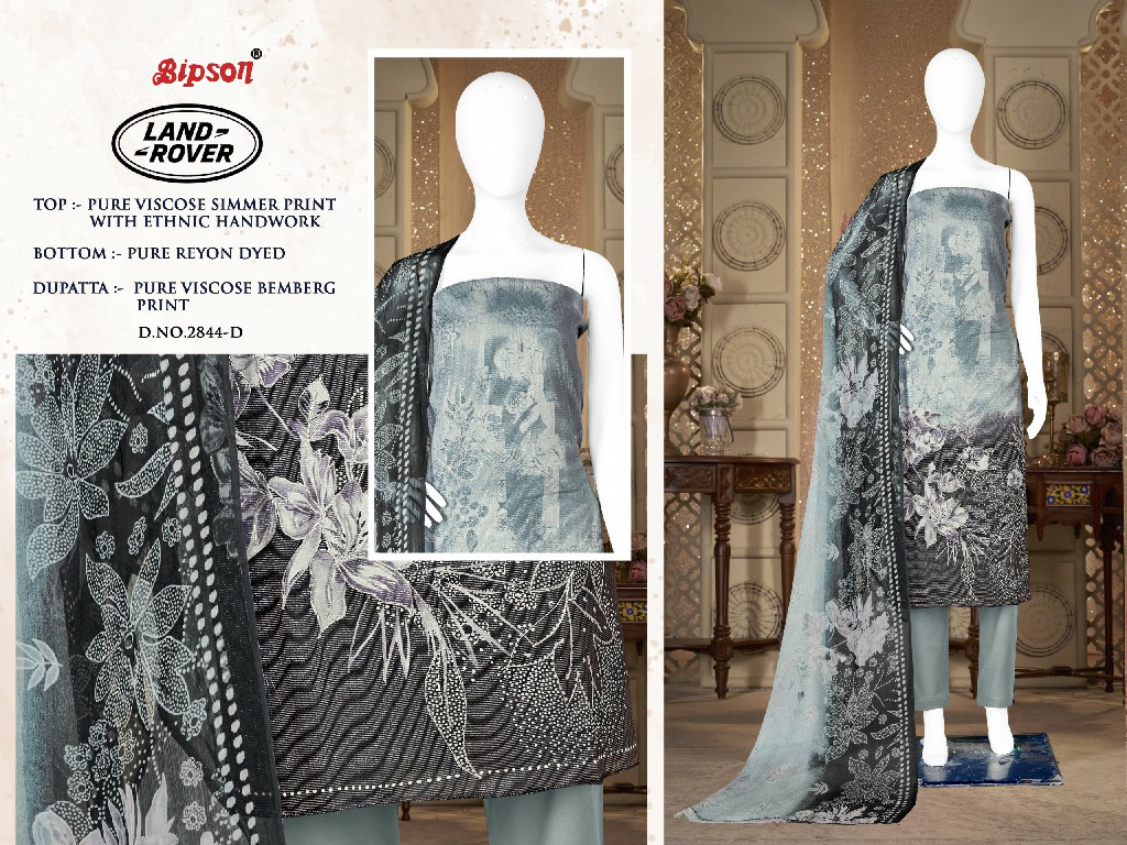 Bipson Land Rover D.no 2844 Wholesale Pure VIscose Simmer With Ethnic Handwork Dress Material