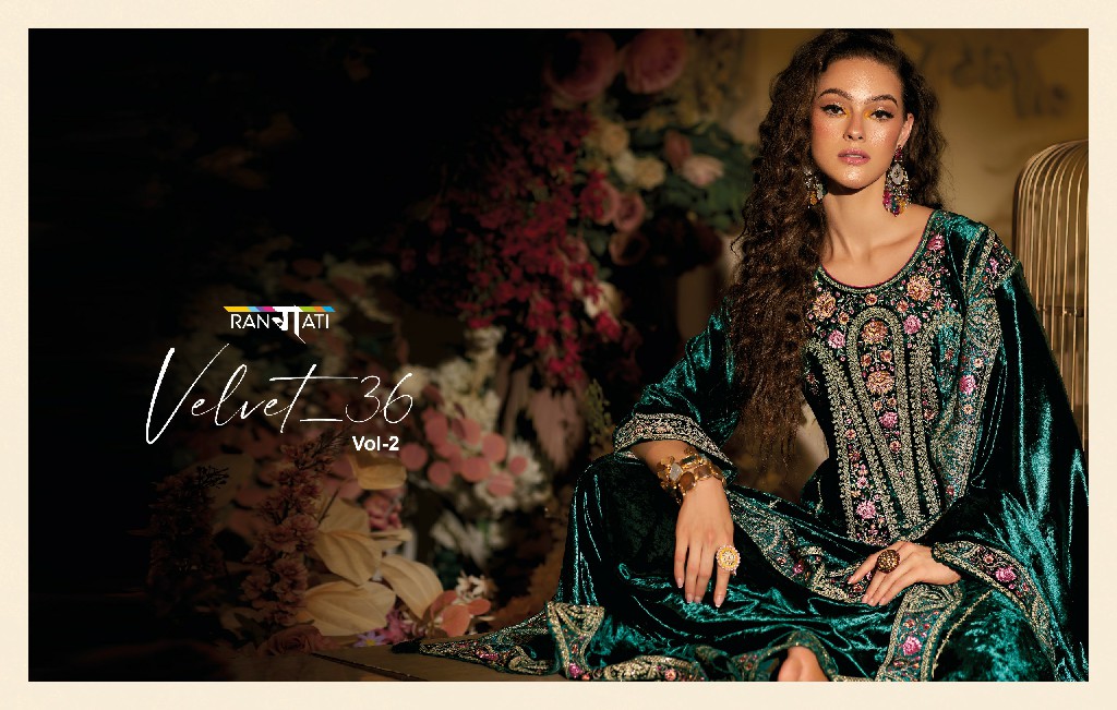 RANGATI PRESENT VELVET 36 VOL 2 BEAUTIFUL WORK WINTER PAKISTANI SALWAR KAMEEZ SUPPLIER