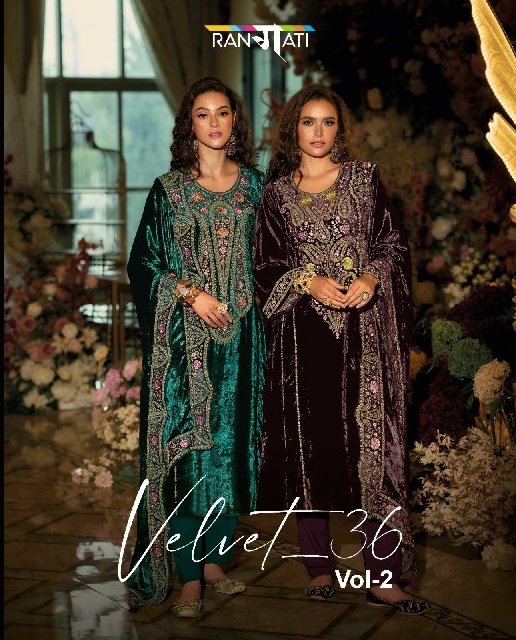 RANGATI PRESENT VELVET 36 VOL 2 BEAUTIFUL WORK WINTER PAKISTANI SALWAR KAMEEZ SUPPLIER