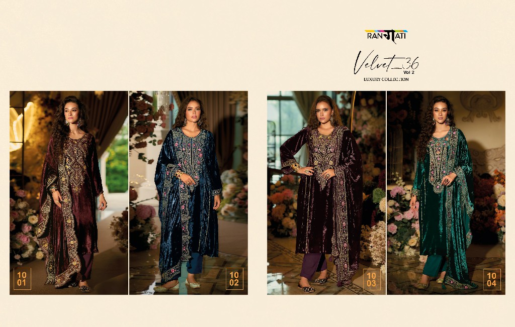 RANGATI PRESENT VELVET 36 VOL 2 BEAUTIFUL WORK WINTER PAKISTANI SALWAR KAMEEZ SUPPLIER