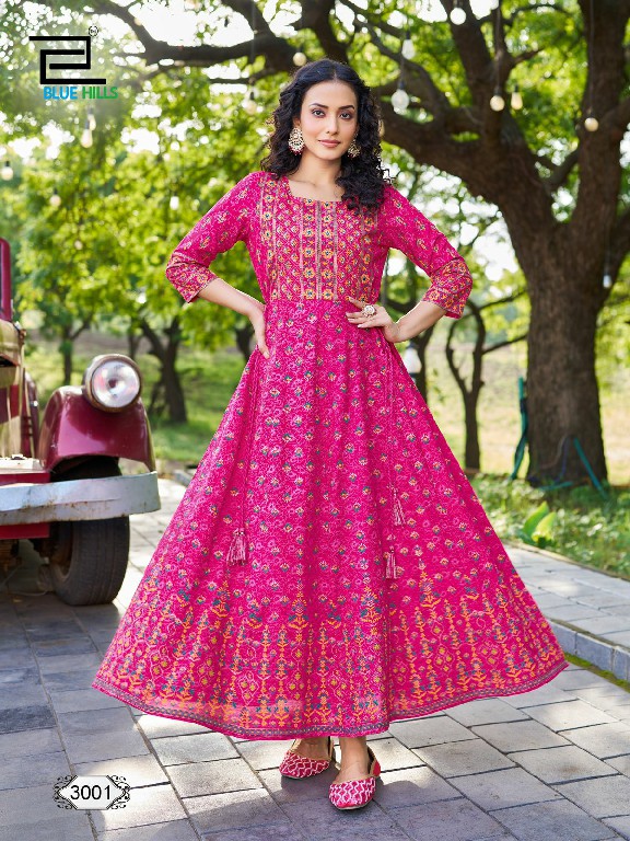 Blue Hills Inaya Vol-3 Wholesale 14 Kg Reyon With Foil Print Anarkali Kurtis