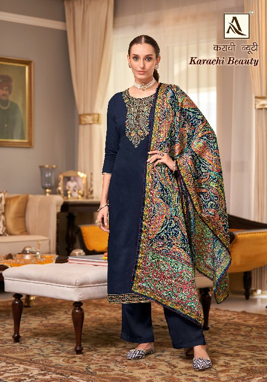 Alok Karachi Beauty Wholesale Pure Cotton Zam With Swarovski Diamond Work Dress Material