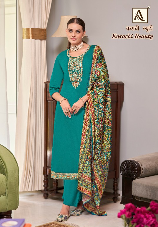 Alok Karachi Beauty Wholesale Pure Cotton Zam With Swarovski Diamond Work Dress Material