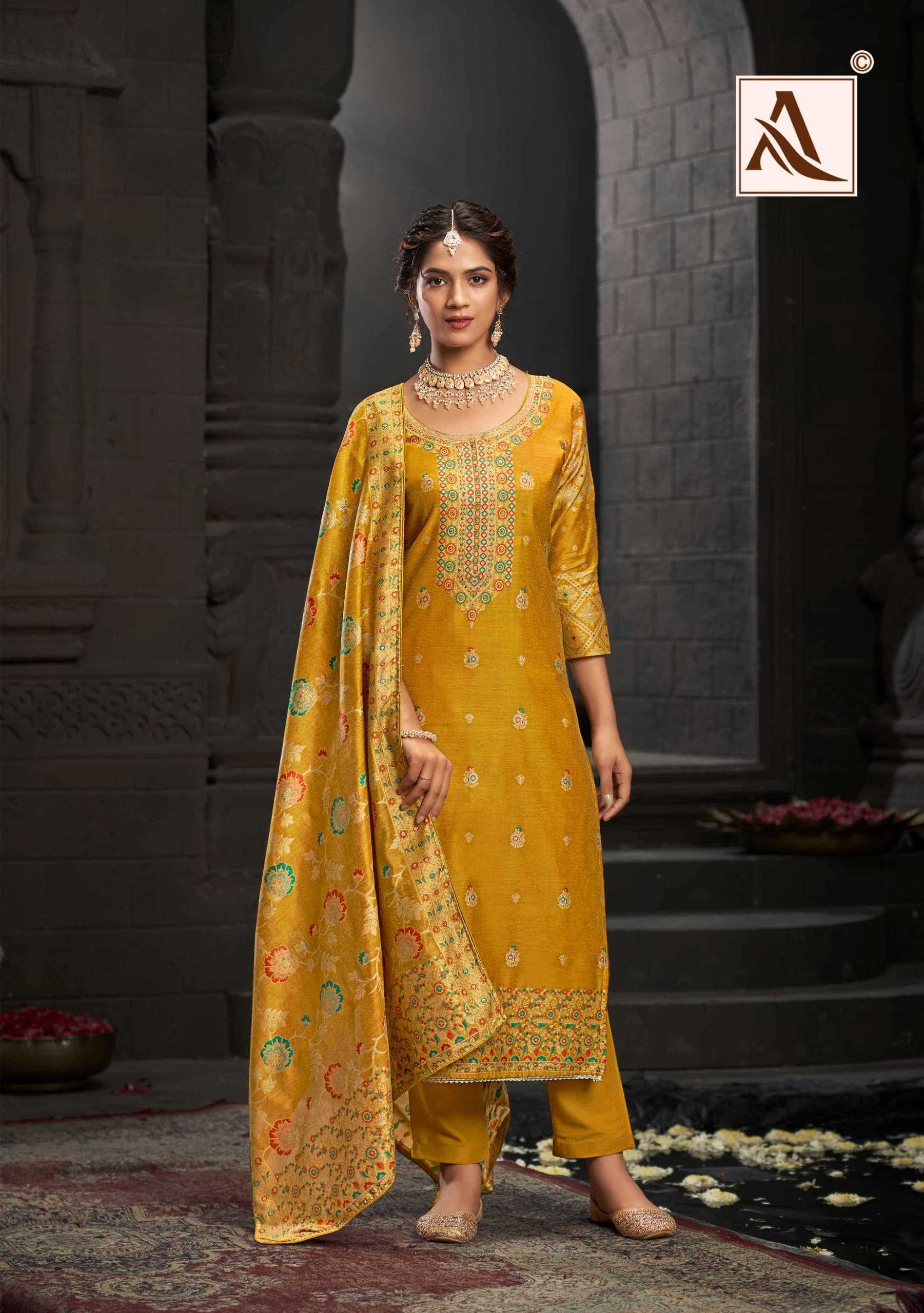 alok suits bloom touch beautiful jacquard pakistani suits