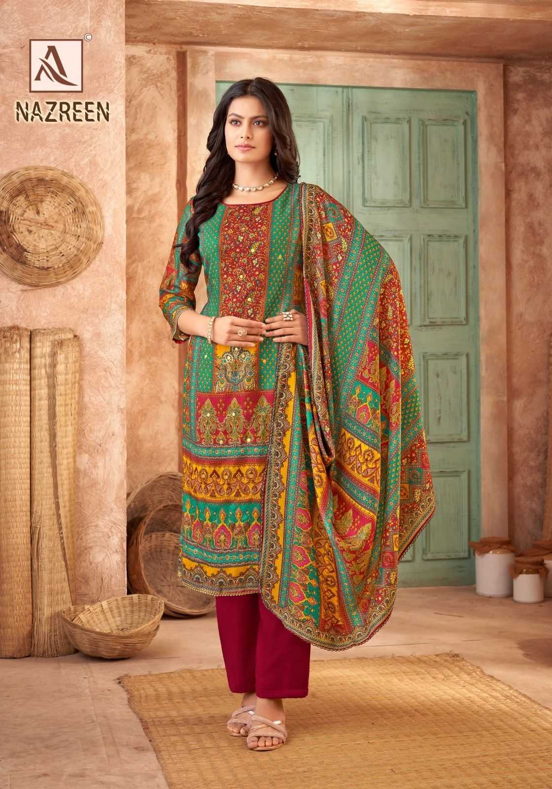 nazreen by alok suits viscose pashmina ladies suits