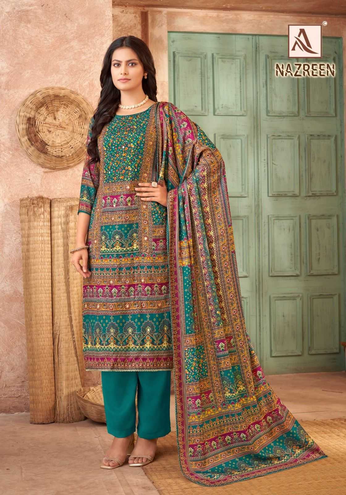 nazreen by alok suits viscose pashmina ladies suits