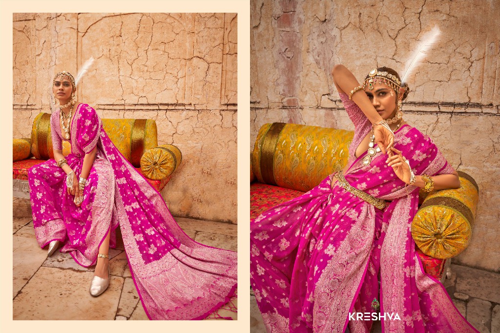 Kreshva Alaknanda Wholesale Twp Georgette With Weaving Butta Border Party Wear Sarees