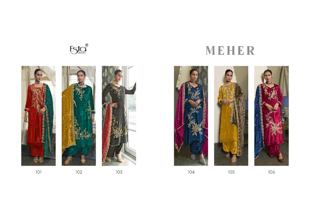 Esta Meher Wholesale Pure Silk Velvet With Fancy Cord Embroidery Work Winter Suits