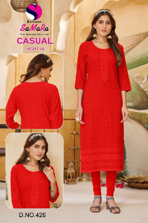 Samara Casual Wholesale Top Reyon With Schiffli Work Long Kurtis Combo