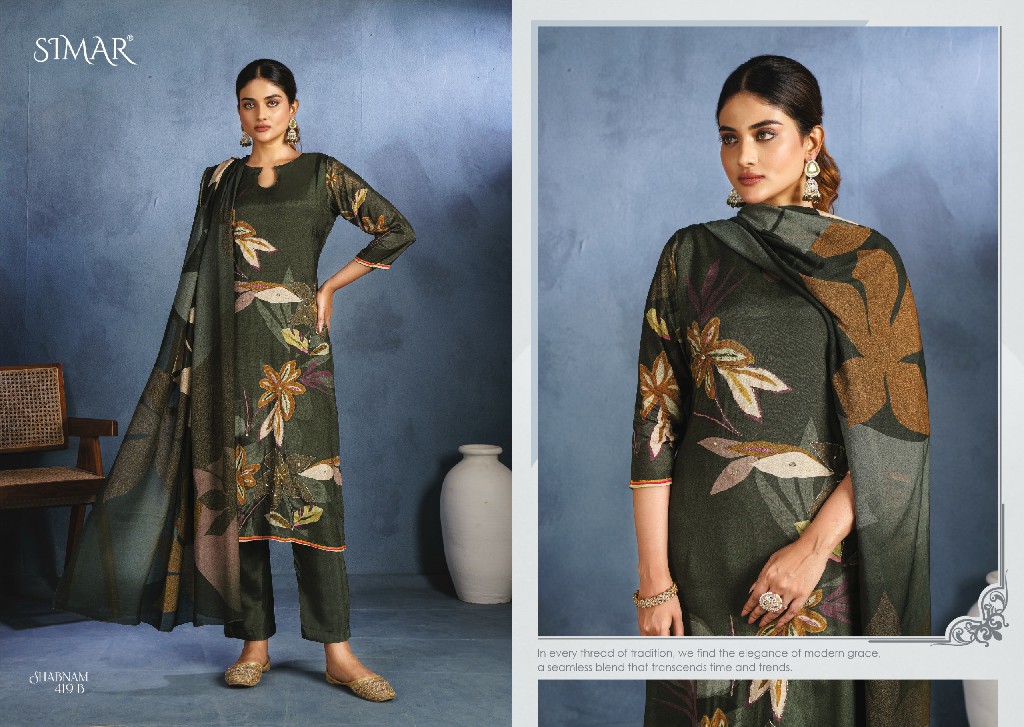 Glossy Simar Shabnam Wholesale Pure Viscose Muslin With Handwork Salwar Suits