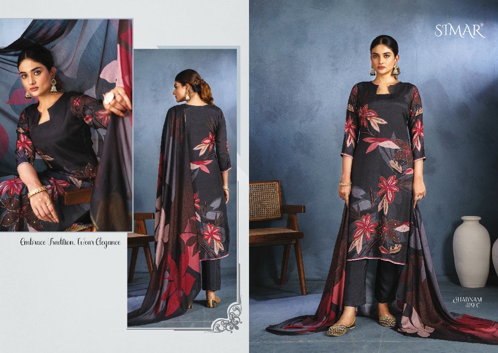 Glossy Simar Shabnam Wholesale Pure Viscose Muslin With Handwork Salwar Suits