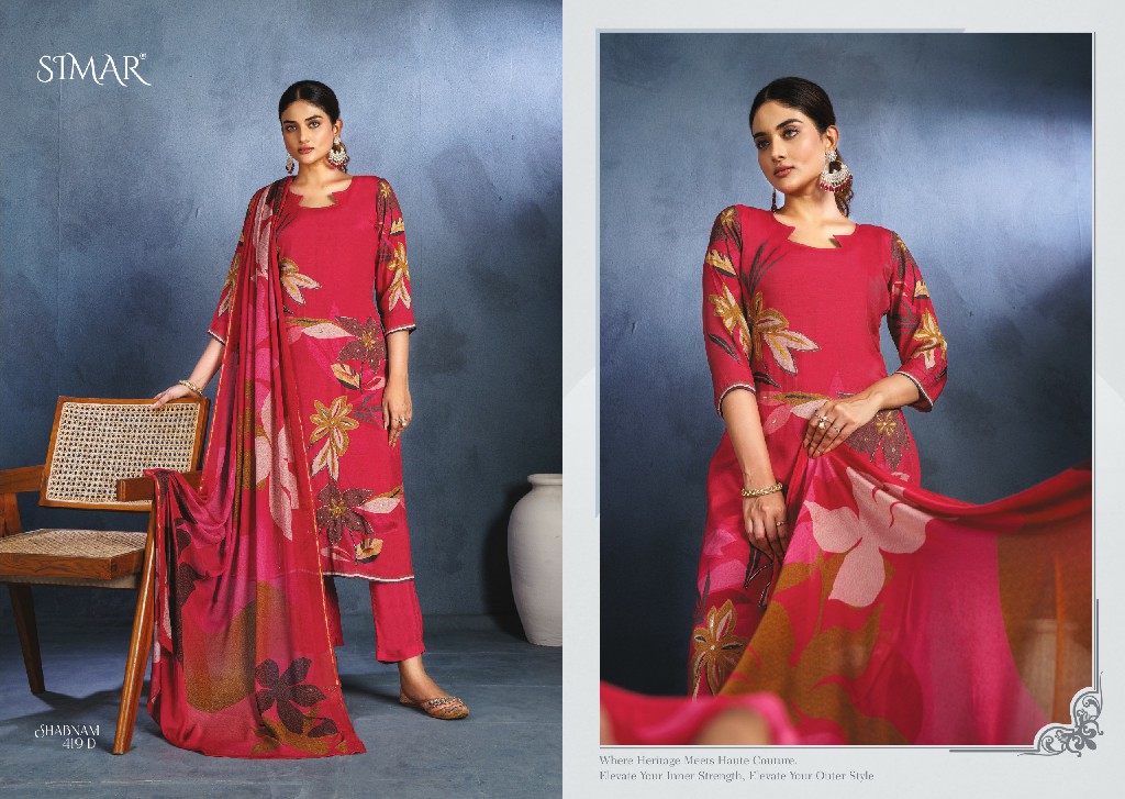 Glossy Simar Shabnam Wholesale Pure Viscose Muslin With Handwork Salwar Suits
