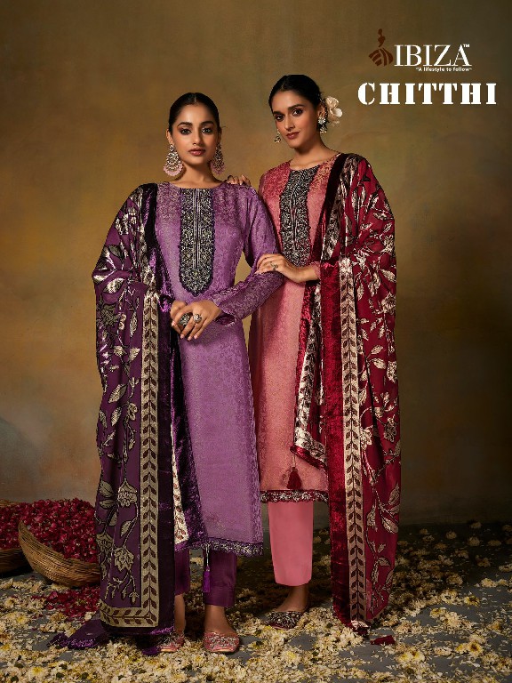 Ibiza Chitthi Wholesale Pure Morcco Silk Jacquard With Velvet Patch Salwar Suits