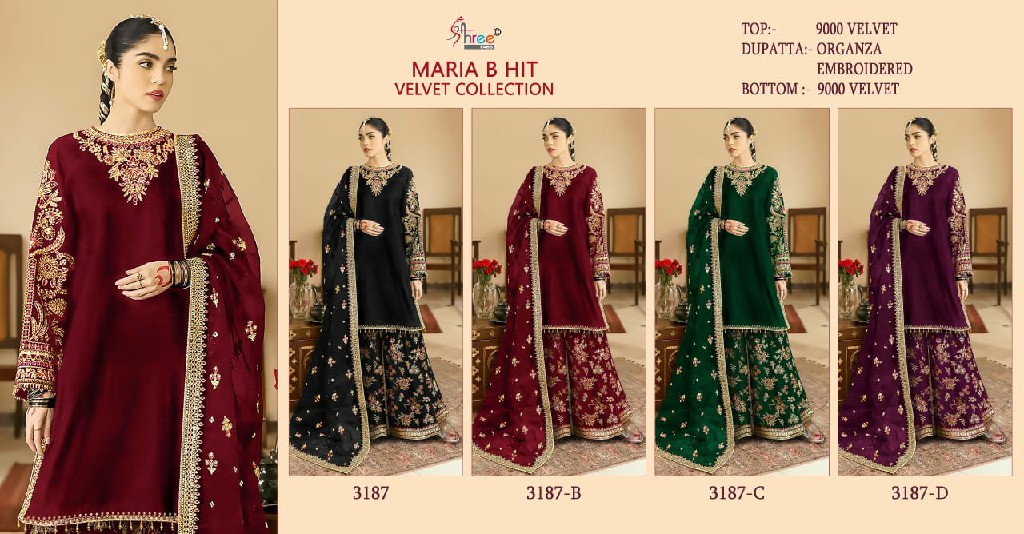 Shree Fabs D.no 3187 Wholesale Velvet Fabrics Winter Pakistani Salwar Suits