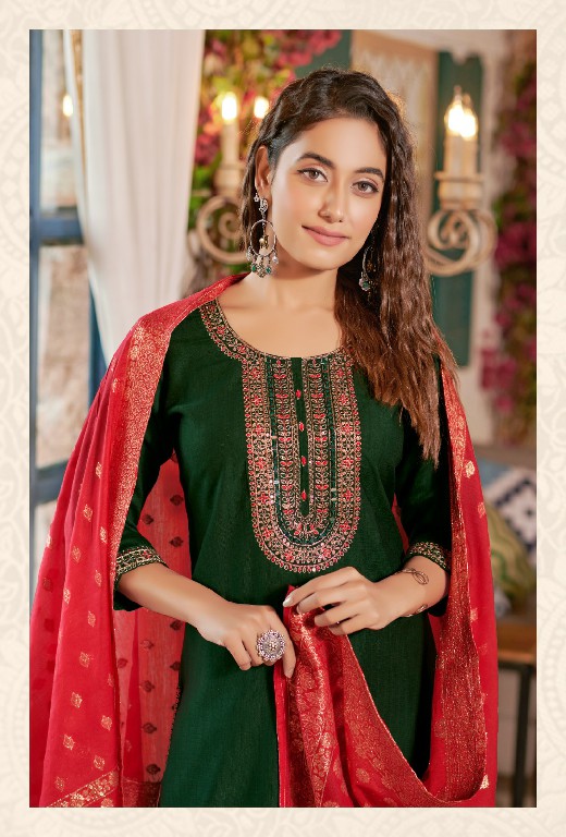 Rangmaya Banarasi Wholesale Roman Fabrics Kurti With Pant And Dupatta