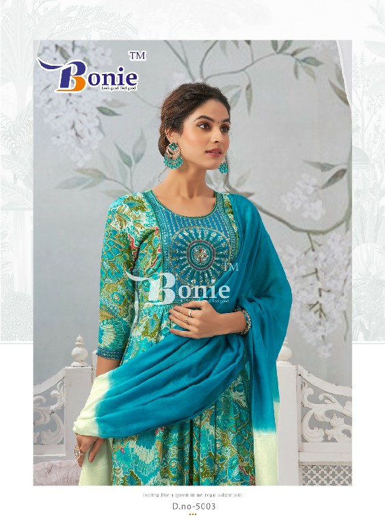 meghana vol 5 by bonie rayon print nayra cut readymade classic suit