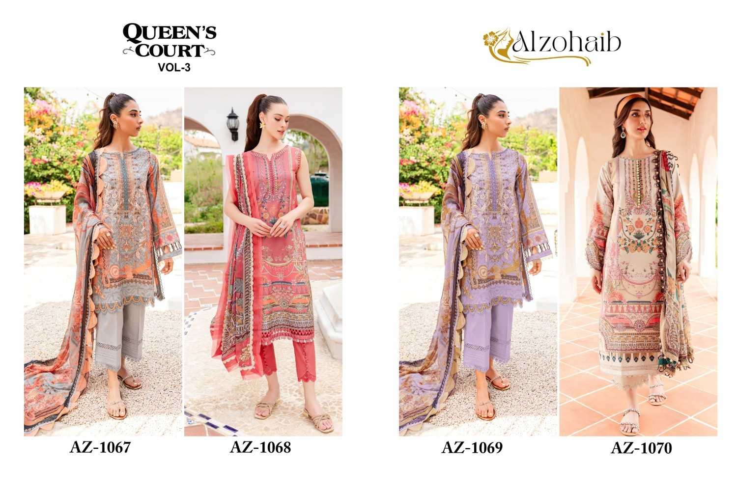 alzohaib queens court vol 3 cotton print pakistani suits