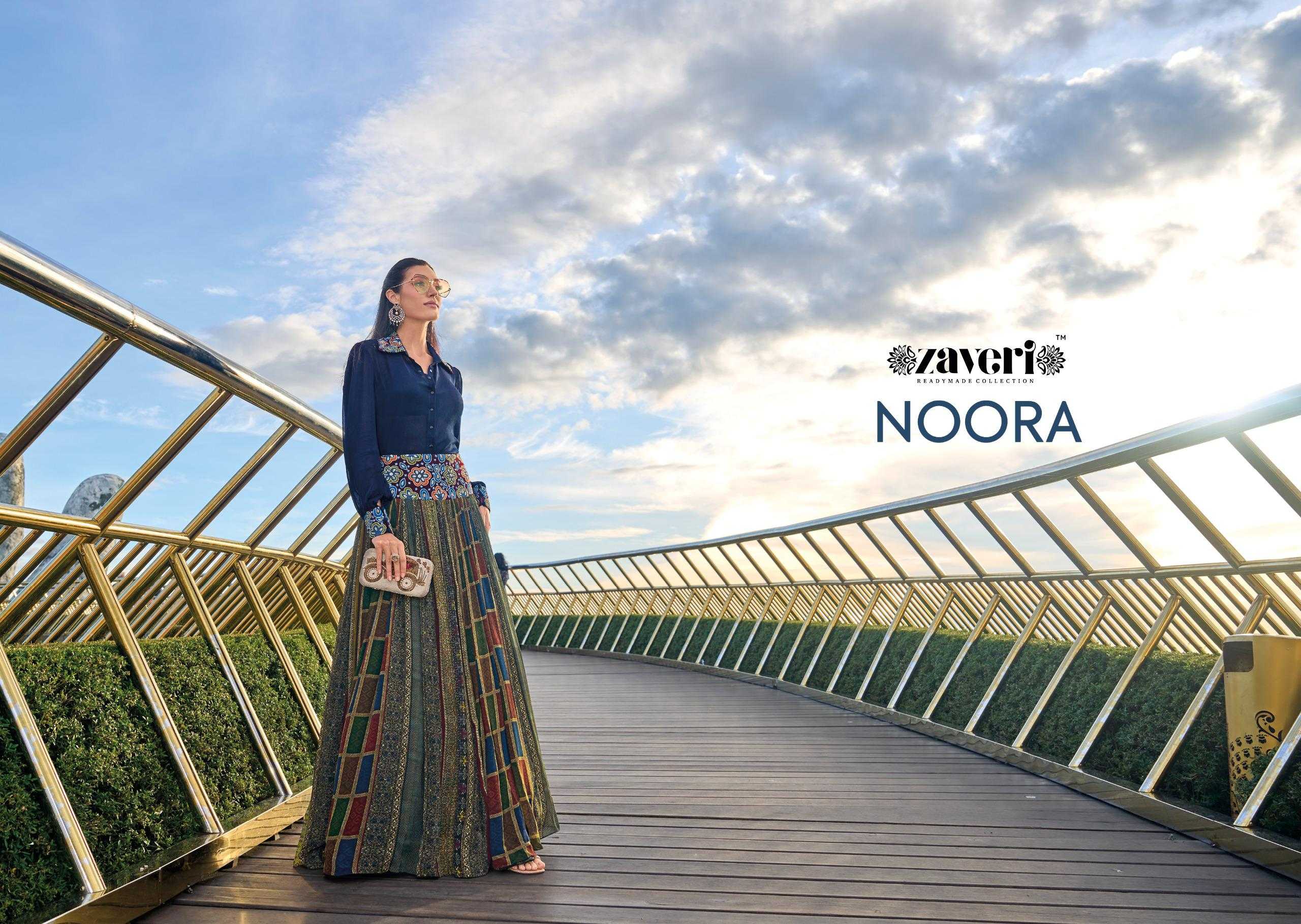 noora by zaveri full stitch stylish look chinon shirt with skirt collection