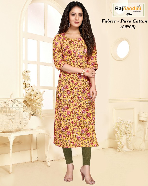 Rajnandini Aadhya Wholesale Pure Cotton Fabrics Long Kurtis