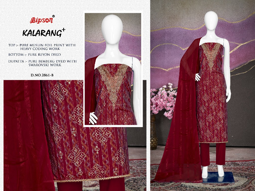 Bipson Kalarang 2861 Wholesale Pure Viscose Muslin With Coding Work Dress Material