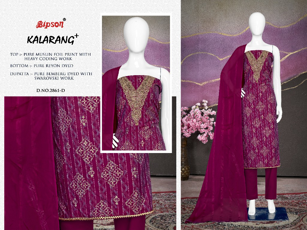 Bipson Kalarang 2861 Wholesale Pure Viscose Muslin With Coding Work Dress Material