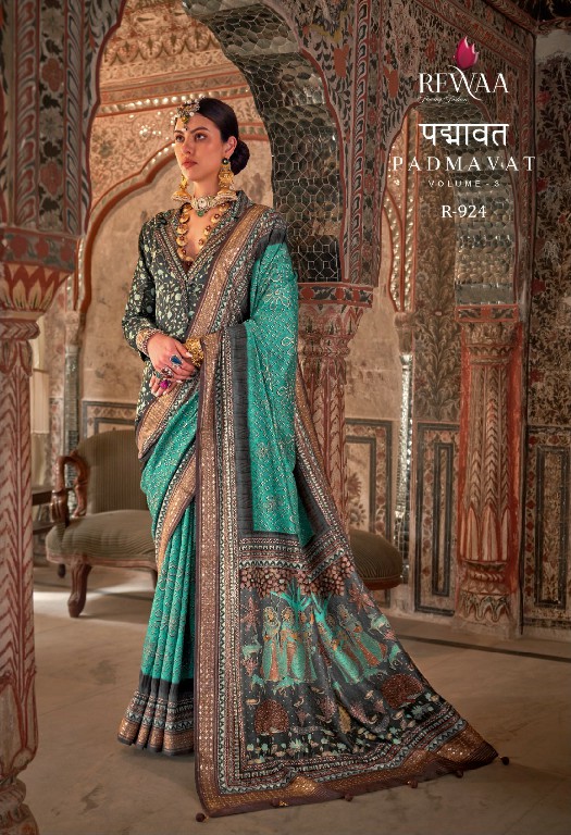 Rewaa Padmavat Vol-3 Wholesale Poly Viscose Silk With Aqua Finish Designer Sarees