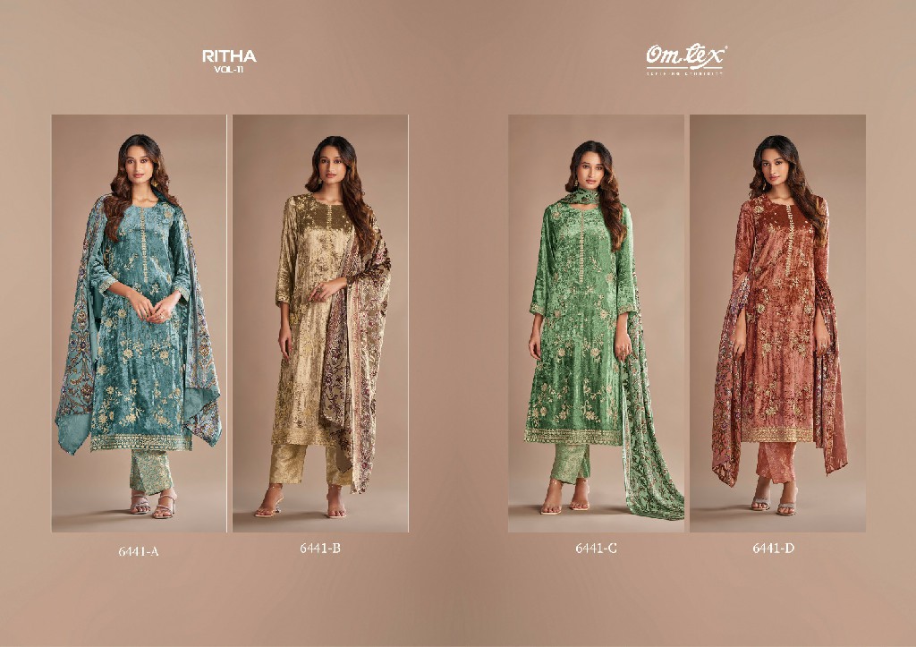 Omtex Ritha Vol-11 Wholesale Pure Viscose Velvet With Embroidery Winter Suits