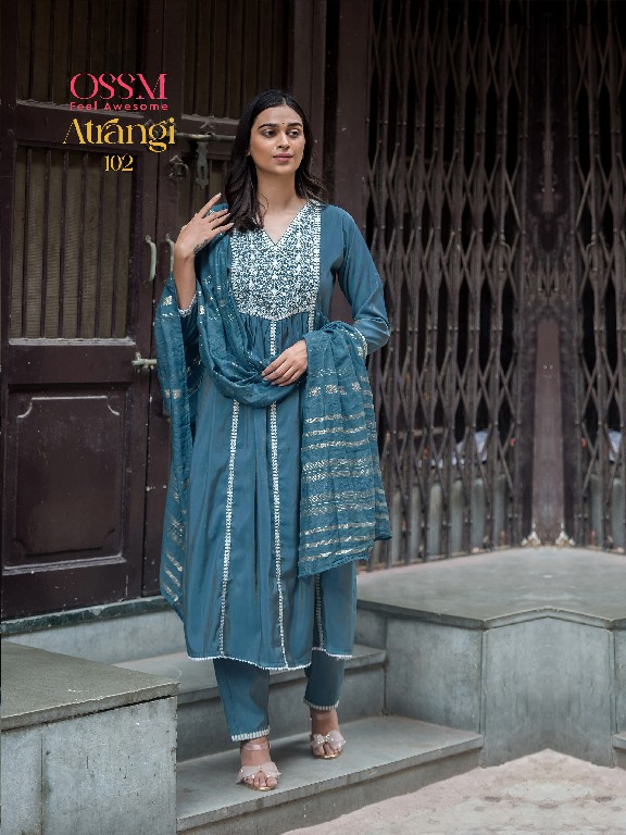 OSSM Atrangi Wholesale Viscose Roman Simmer Kurtis With Pant And Dupatta