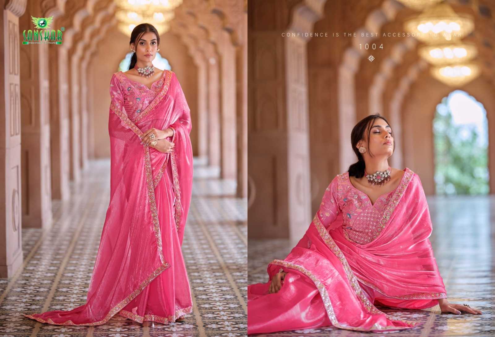 heer by sanskar tex prints 1001-1006 fancy chiffon saree with stitch blouse