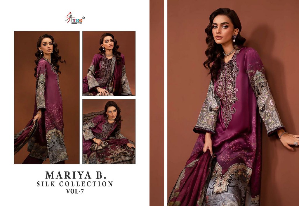 shree fabs mariya b silk collection vol 7 satin pakistani suits