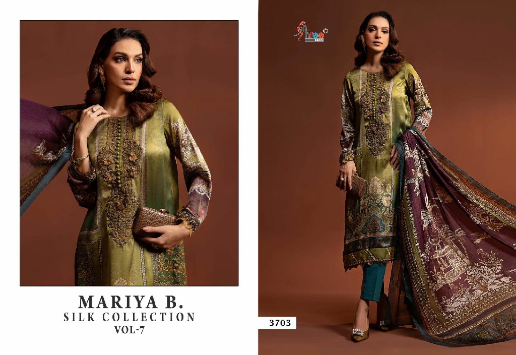 shree fabs mariya b silk collection vol 7 satin pakistani suits