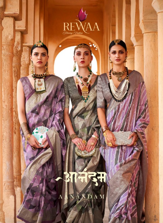 Rewaa Aanandam Wholesale Poly Viscose Silk With Extra Hub Print Function Wear Sarees