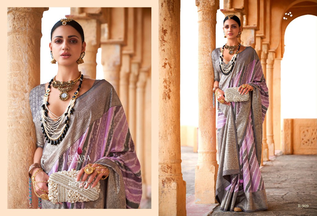Rewaa Aanandam Wholesale Poly Viscose Silk With Extra Hub Print Function Wear Sarees